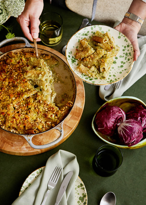 Sian Redgrave’s Baked Rigatoni With Broccoli and Zucchini Pesto and Pangrattato