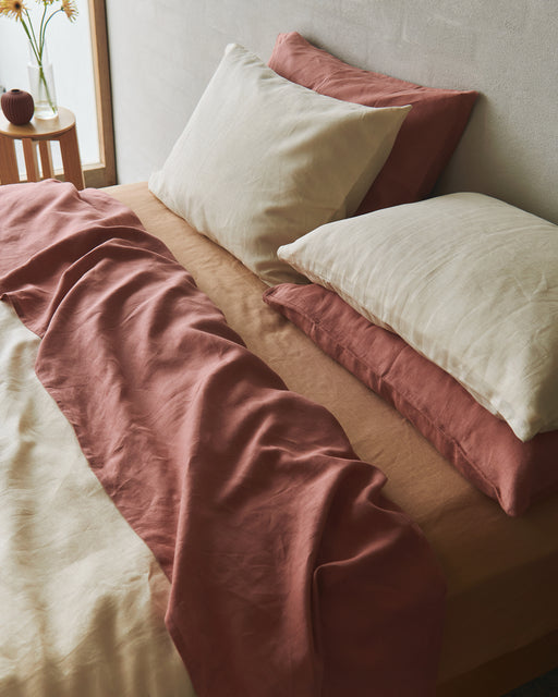 Crème, Pink Clay & Terracotta 100% French Flax Linen Bedding Bundle
