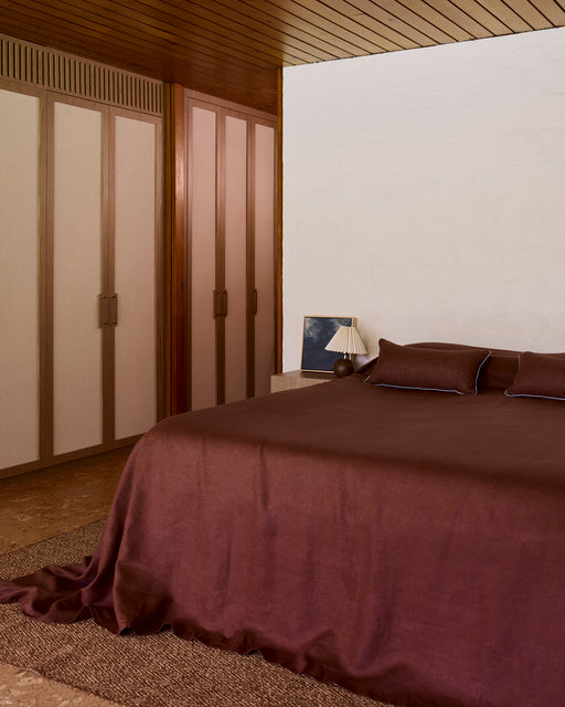 Cacao & Lagoon 100% French Flax Linen Piped Lumbar Cushion Cover