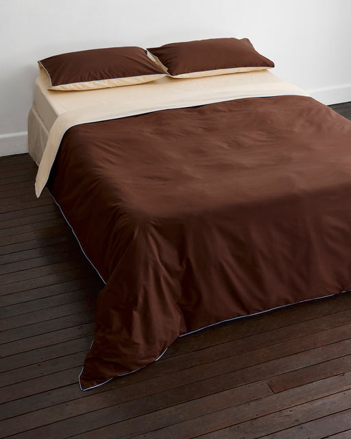 Espresso, Vanilla & Sky Piped 100% Organic Cotton Duvet Cover