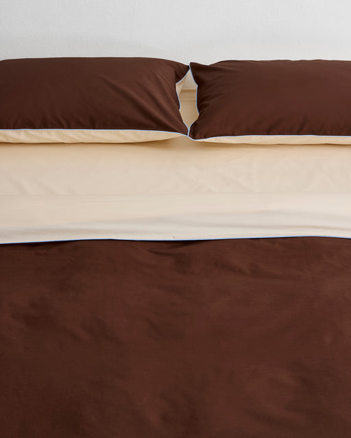 Espresso, Vanilla & Sky Piped 100% Organic Cotton Duvet Cover