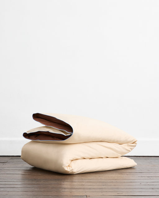 Espresso, Vanilla & Sky Piped 100% Organic Cotton Duvet Cover