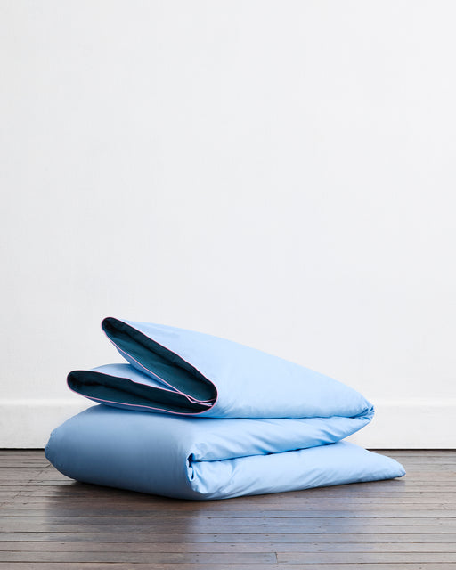 Aegean, Sky & Bubblegum Piped 100% Organic Cotton Duvet Cover