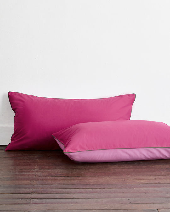 Berry, Bubblegum & Moss Piped 100% Organic Cotton King Pillowcases (Set of Two)