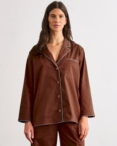 Espresso & Sky Piped Long Sleeve Shirt