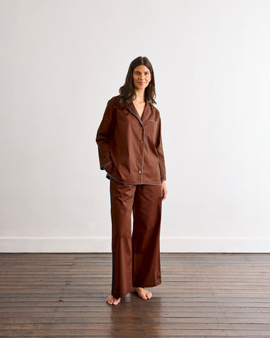 Espresso & Sky Piped Long Sleeve Shirt