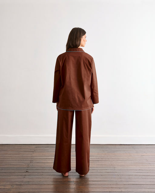 Espresso & Sky Piped Long Sleeve Shirt