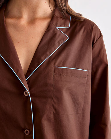 Espresso & Sky Piped Long Sleeve Shirt