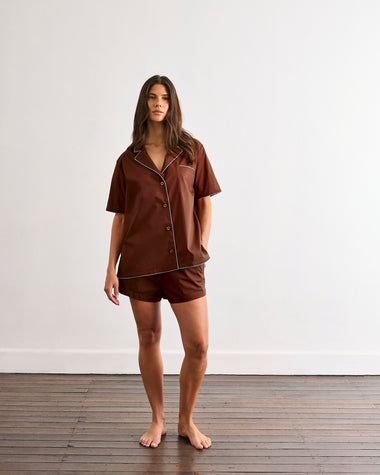 Espresso & Sky Piped Shorts