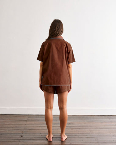 Espresso & Sky Piped Short Sleep Set