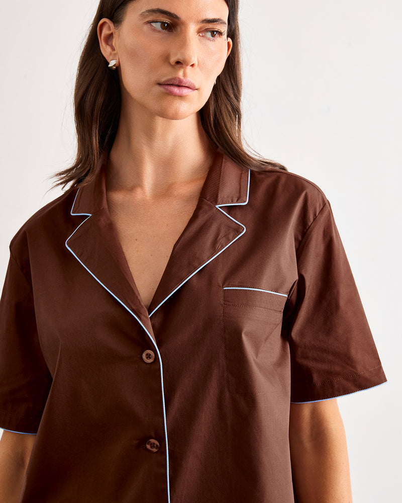 Espresso & Sky Piped Short Sleeve Shirt