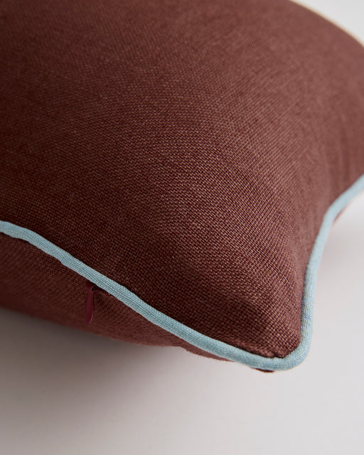 Cacao & Lagoon 100% French Flax Linen Piped Lumbar Cushion Cover