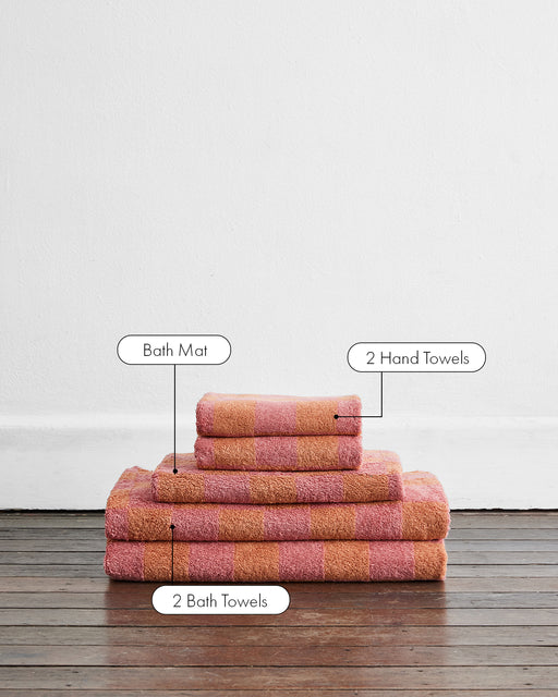 Pink Clay & Hazelnut Check Terry Bath Towel Bundle