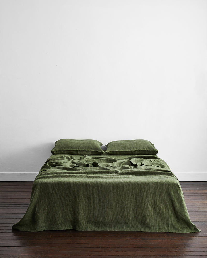 Olive Stripe 100% French Flax Linen King Pillowcases (Set of Two)