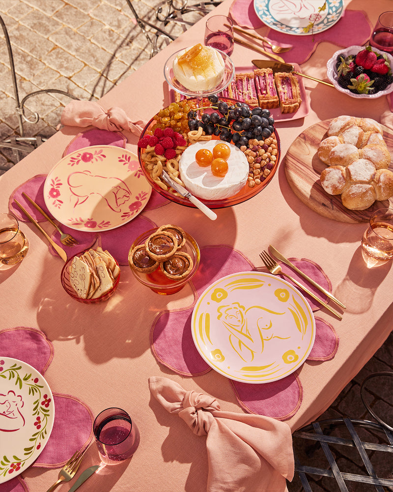 Liv & Dom x Bed Threads 'Pink Anemone' Ceramic Dinner Plate
