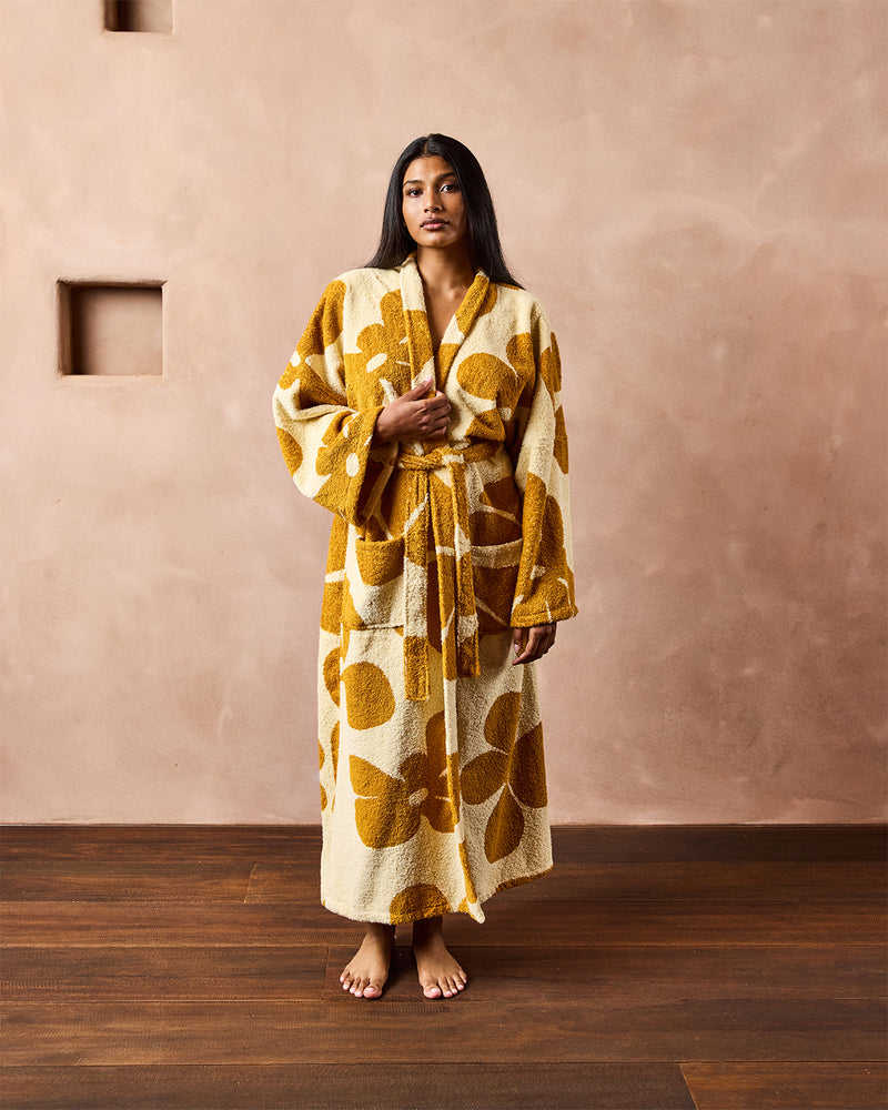 Limoncello & Turmeric 100% French Flax Linen Floral Bath Robe