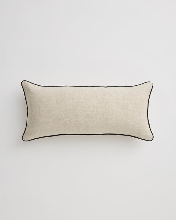Oatmeal & Charcoal 100% French Flax Linen Piped Lumbar Cushion Cover