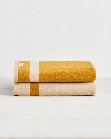 Crème & Turmeric Two-Toned 100% Cotton Terry Bath Towels (Set of Two)