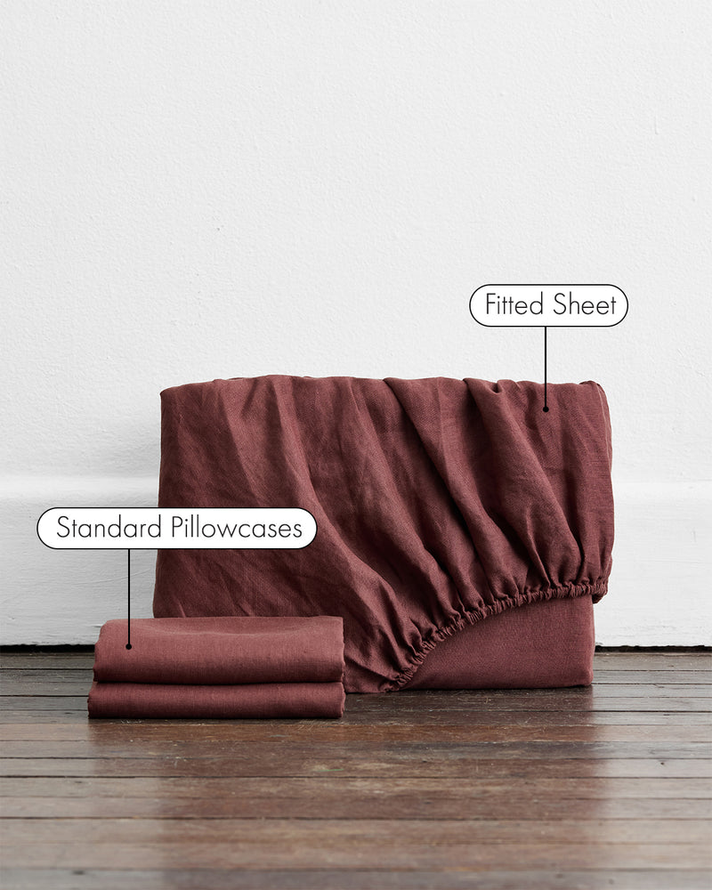Cacao 100% French Flax Linen Fitted Sheet Set
