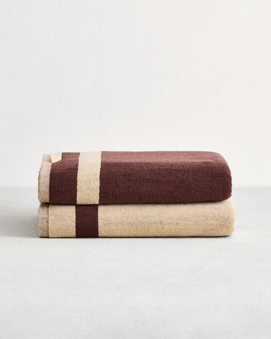 Crème & Cacao Two-Toned 100% Cotton Terry Bath Towels (Set of Two)