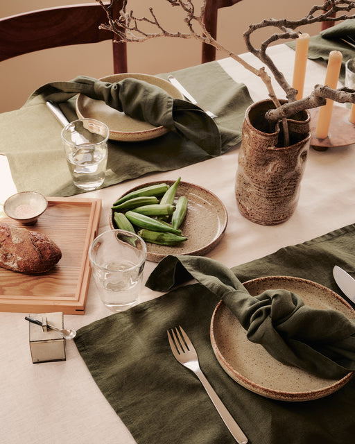 Olive 100% French Flax Linen Napkins (Set of Four)