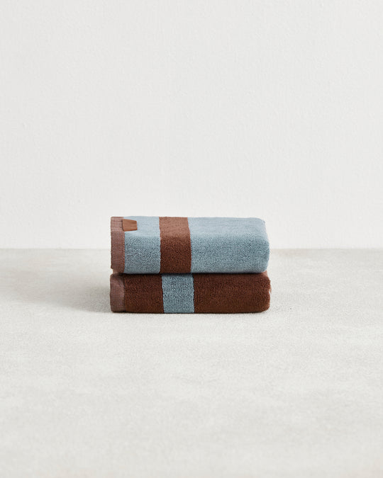 Cacao & Lagoon Two-Toned 100% Cotton Terry Hand Towels (Set of Two)