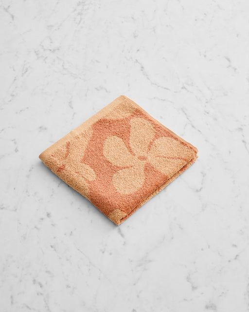 Hazelnut & Terracotta Floral 100% French Flax Linen Terry Hand and Face Towel