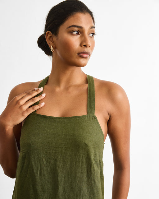 Boulevard Linen Maxi Dress in Olive