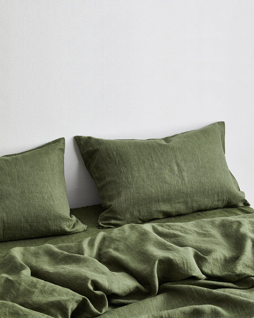 Olive Stripe 100% French Flax Linen Bedding Set