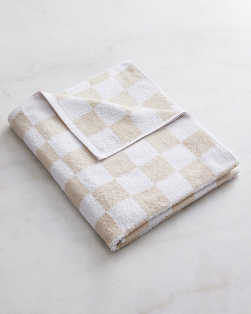 White & Oatmeal Check 100% French Flax Linen Terry Bath Towel