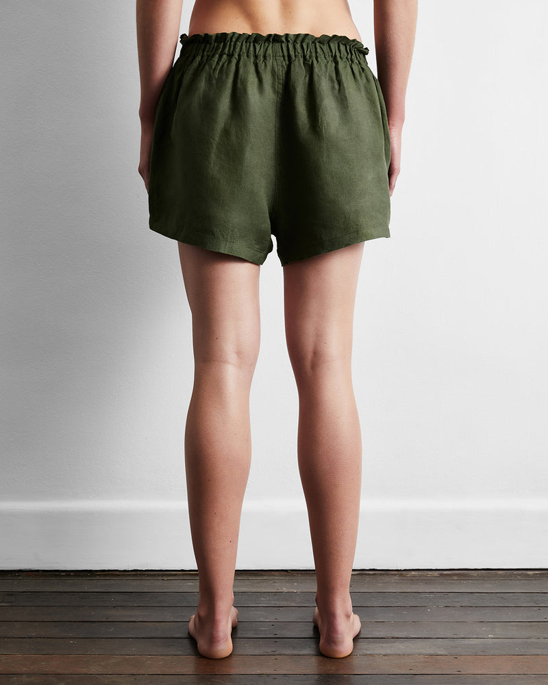 Olive 100% French Flax Linen Shorts