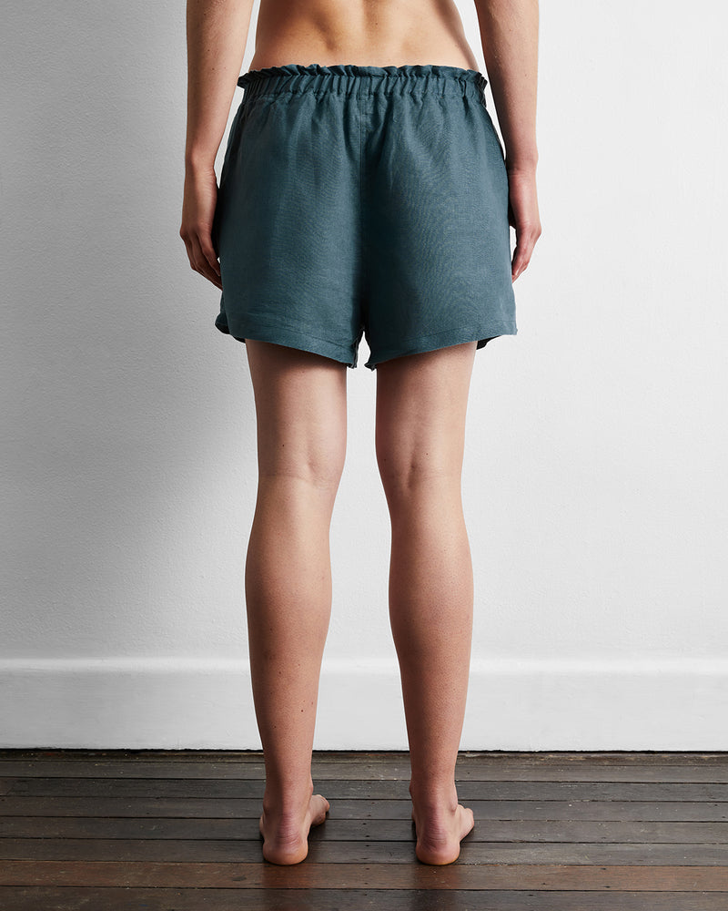Petrol 100% French Flax Linen Shorts