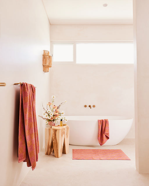 Pink Clay & Hazelnut Check Terry Bath Towel Bundle