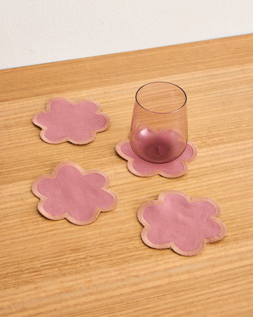 Pink Clay & Hazelnut 100% French Flax Linen Petal Coasters (Set of Four)