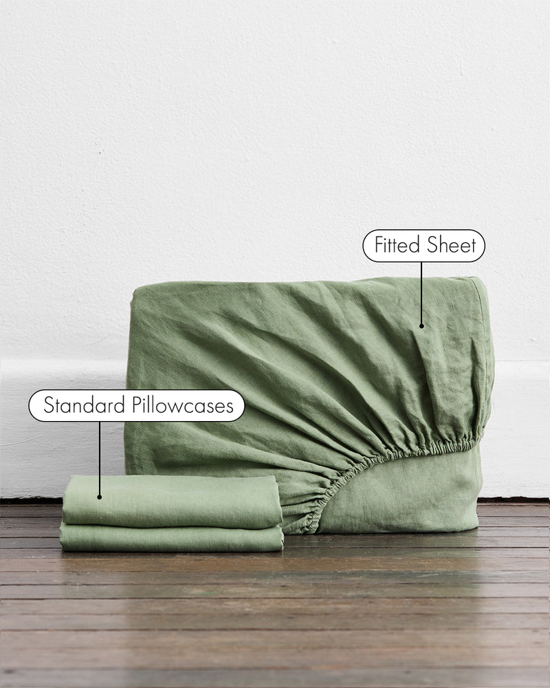 Pistachio 100% French Flax Linen Fitted Sheet Set