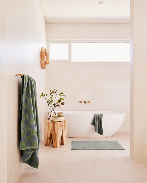 Pistachio & Mineral Check Terry Bath Towel Bundle