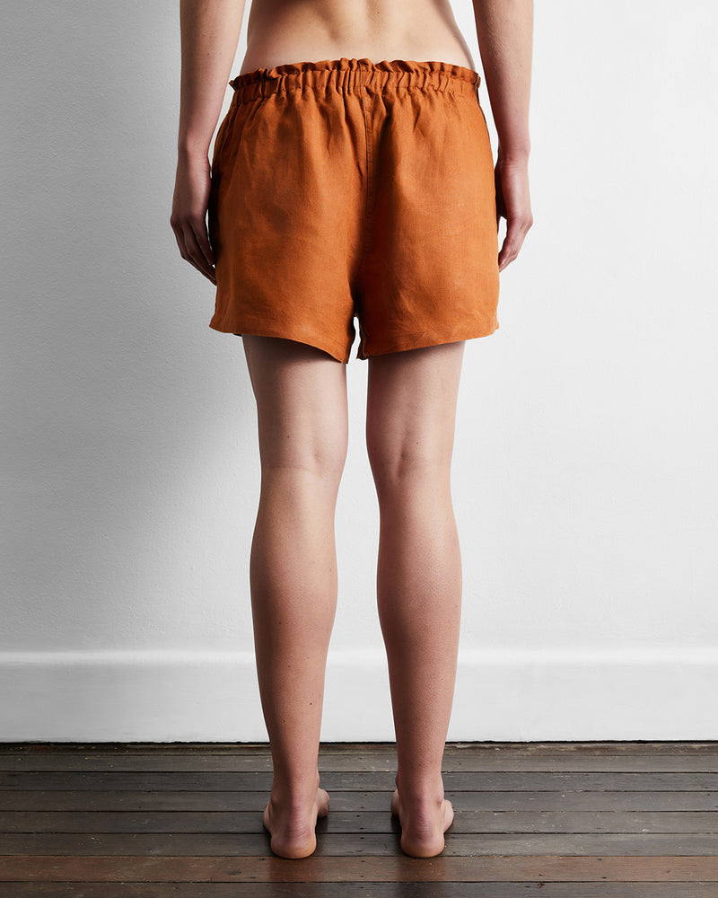 Rust 100% French Flax Linen Shorts