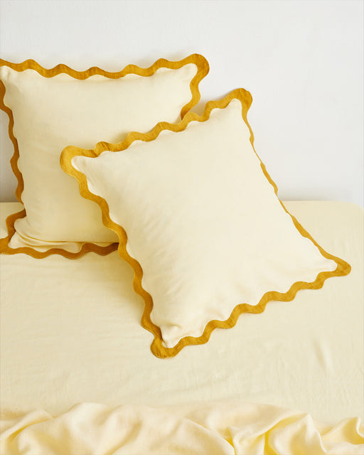 Limoncello & Turmeric 100% French Flax Linen Scalloped European Pillowcases (Set of Two)