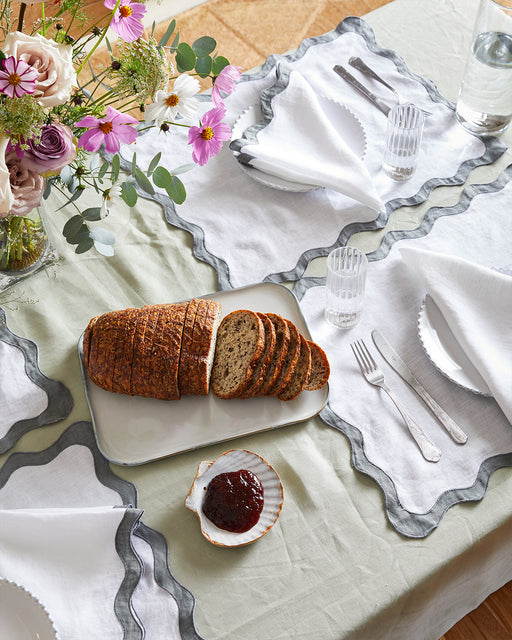 White & Mineral 100% French Flax Linen Scalloped Napkins (Set of Four)