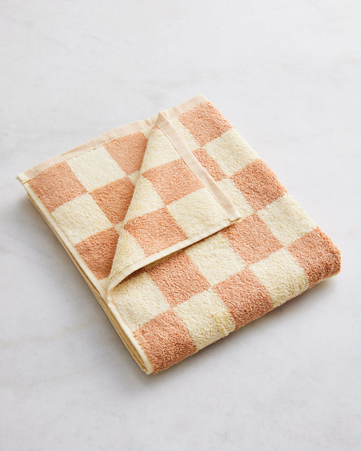 Limoncello & Terracotta Check 100% French Flax Linen Terry Bath Mat