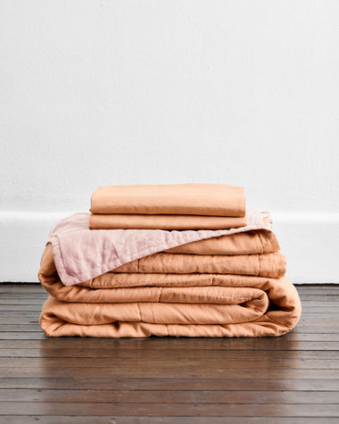 Terracotta & Rosewater 100% French Flax Linen Quilt Set