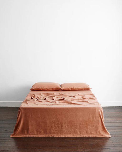 Terracotta & Hazelnut 100% French Flax Linen Quilt Bedding Bundle