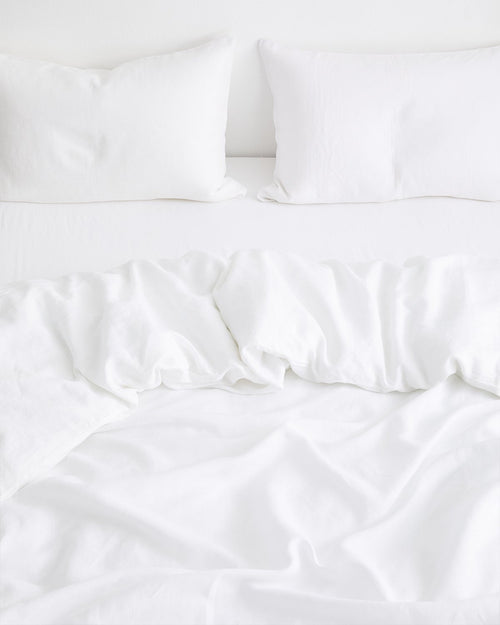 White 100% French Flax Linen Bedding Set