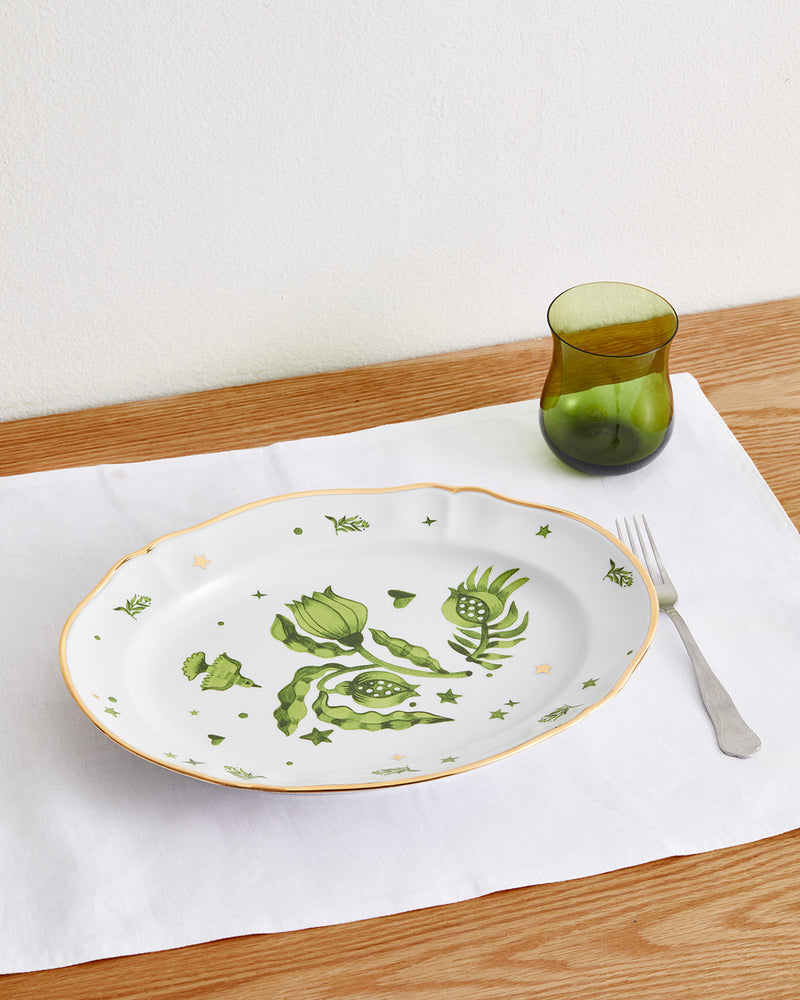 Bitossi Home Floral Oval Platter in Green