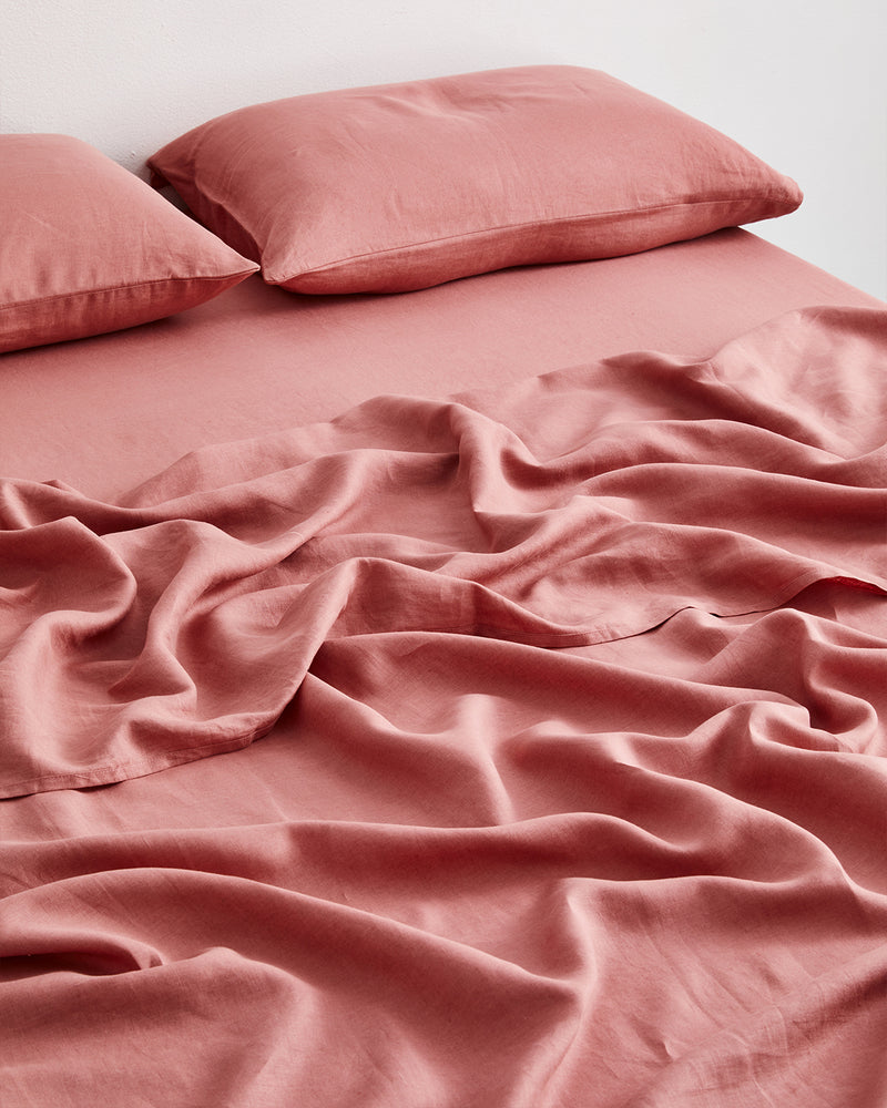 Pink Clay 100% French Flax Linen Sheet Set
