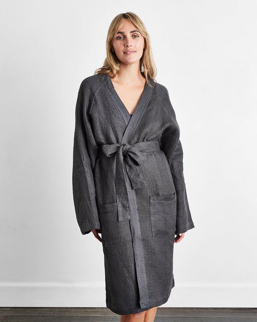 Charcoal 100% French Flax Linen Waffle Robe
