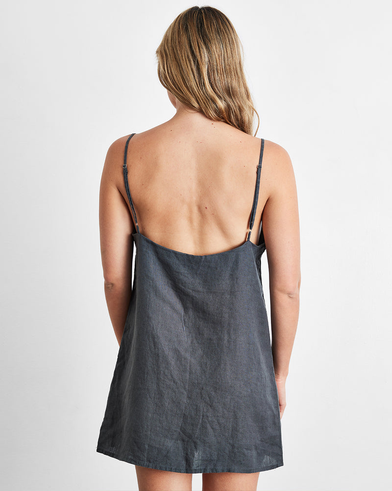 Charcoal 100% French Flax Linen Slip