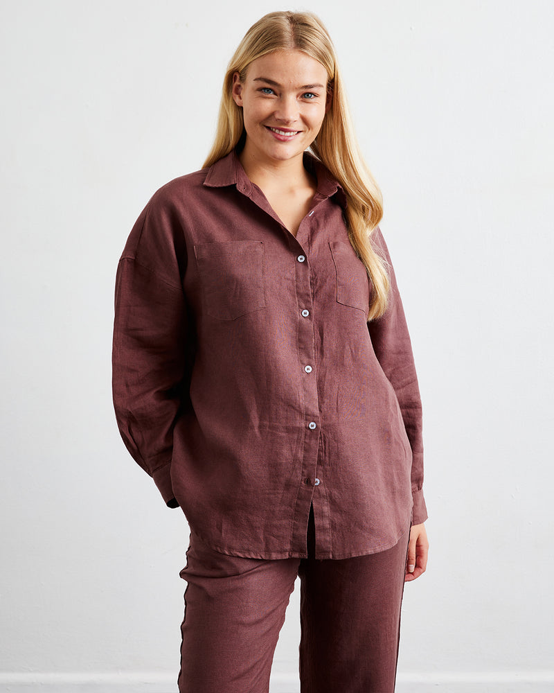 Cacao 100% French Flax Linen Long Sleeve Shirt