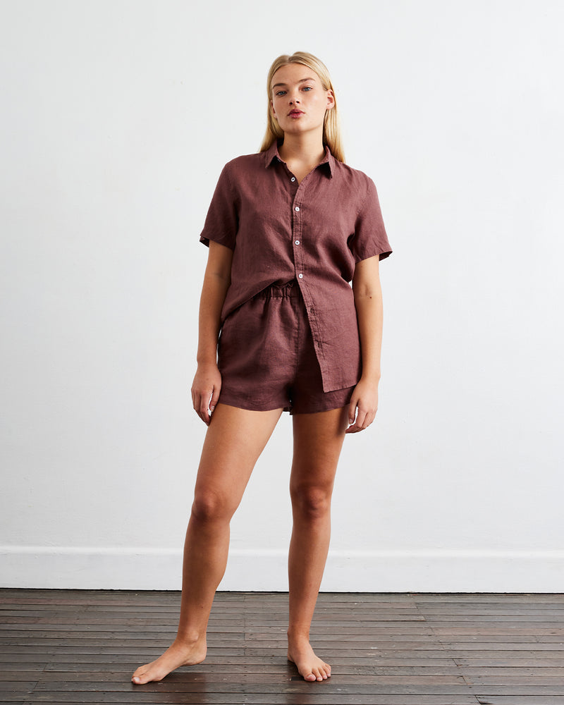 Cacao 100% French Flax Linen Shorts