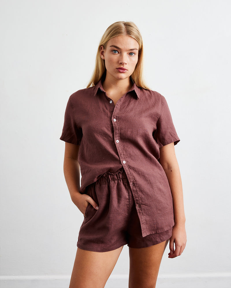Cacao 100% French Flax Linen Short Sleeve Shirt